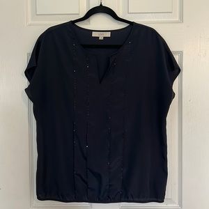 Ann Taylor Loft, size L, navy blue top with sequin detail.